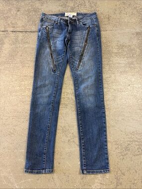 Y2K Farlow Jeans Denim Zipper Accents with Leopard print